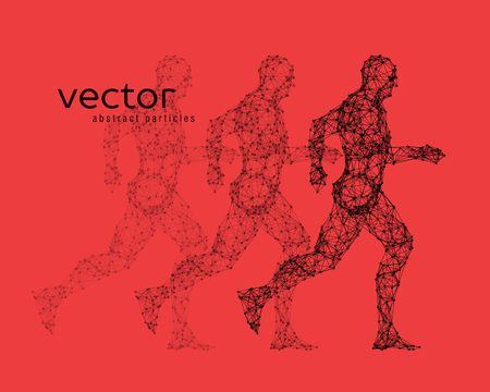Abstract vector illustration of running man on red background.のイラスト素材