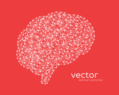 Abstract vector illustration of brain on red background.のイラスト素材