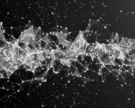 Abstract digital background with blue cybernetic particles.