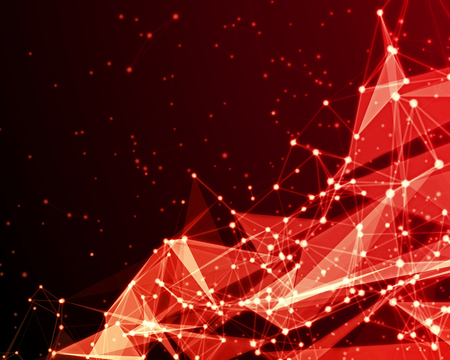 Abstract digital background with red cybernetic particles on black background.の写真素材