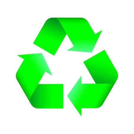 Green recycling sign on a white background.の写真素材