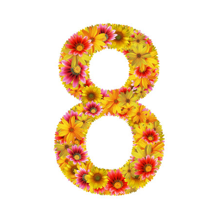 Number 8 created of flowers isolated on white background の写真素材