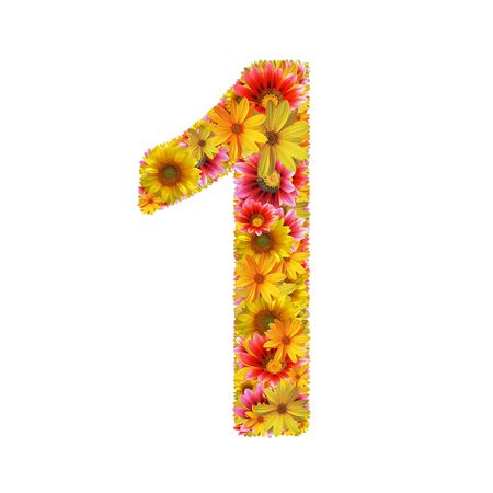 Number 1 created of flowers isolated on white background の写真素材