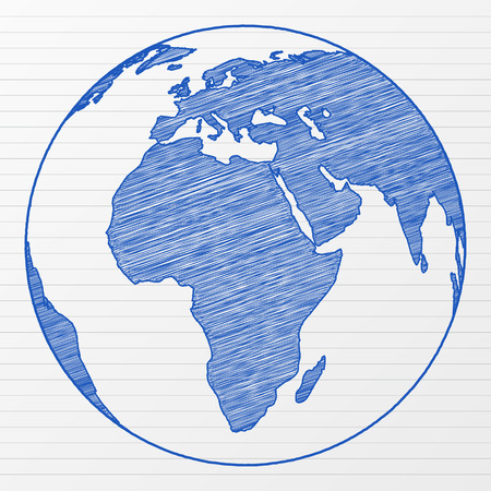 Drawing world globe on a notepad sheet. Vector illustration.のイラスト素材