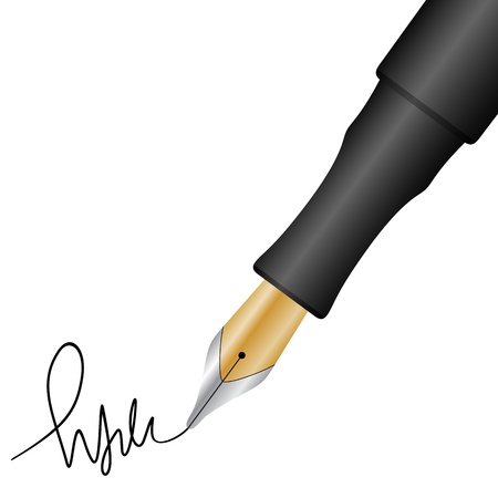 Close up of a fountain pen and signature. のイラスト素材