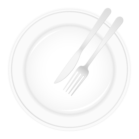Empty white plate with knife and fork.のイラスト素材