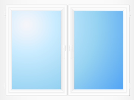 Closed plastic window with blue sky.  illustration.のイラスト素材