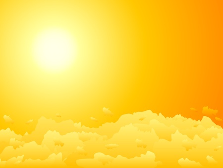 Orange sky and dramatic sun.  illustration.のイラスト素材