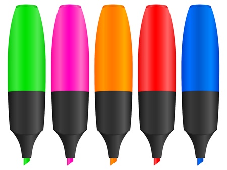 Five colors text markers on a white background.  illustration.のイラスト素材