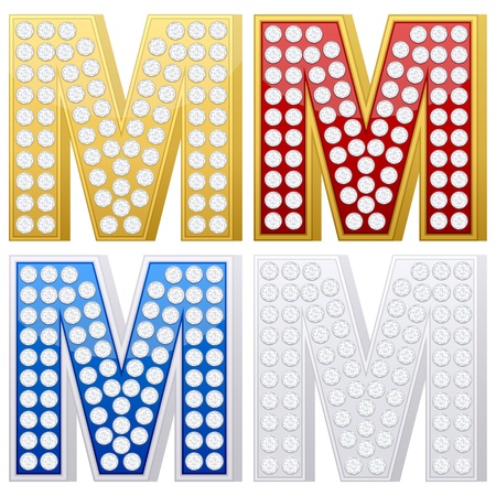 Jewelry letter M set  on a white background. Vector illustration.のイラスト素材