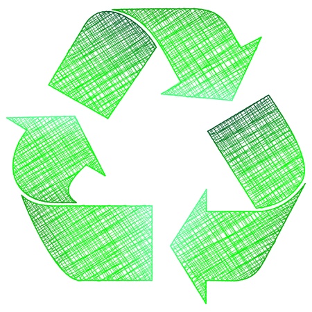 Green drawing recycling symbol on a white background. Vector illustration.のイラスト素材