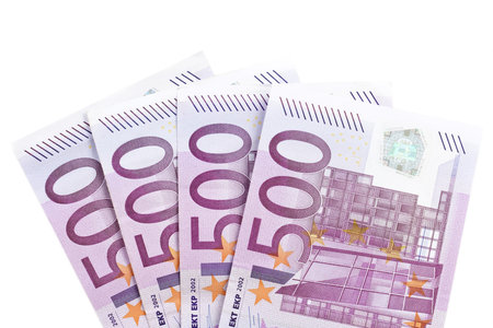 Close-up two thousand euros on a white background.