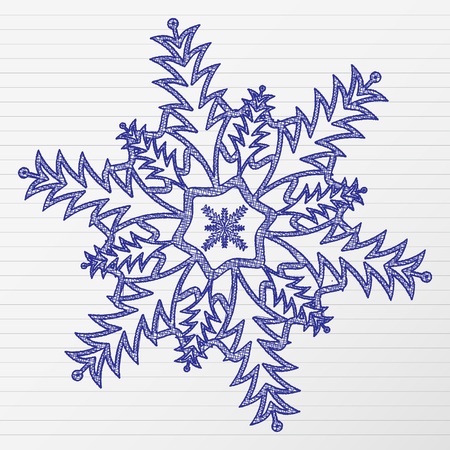 Scratch winter snowflake on a notebook sheet. Vector illustration.のイラスト素材