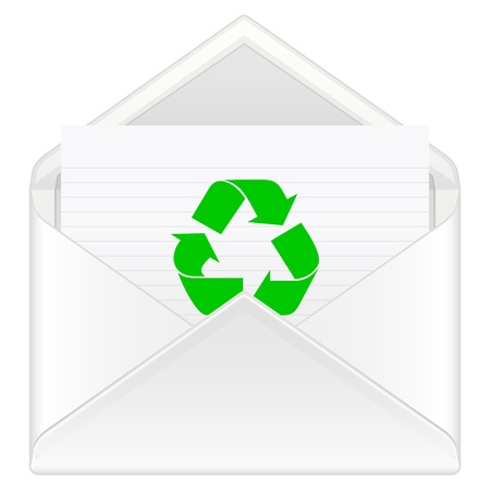 Open envelope containing recycle symbol on a white background. Vector illustration.のイラスト素材