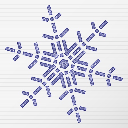 Scratch winter snowflake on a notebook sheet. Vector illustration.のイラスト素材