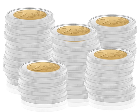 Stack two euro coins on white background. Vector illustration.のイラスト素材