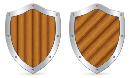 Wooden shield on a white background  illustration のイラスト素材