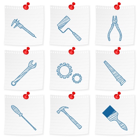 Paper note and drawing tools symbol on a white background  Vector illustration のイラスト素材