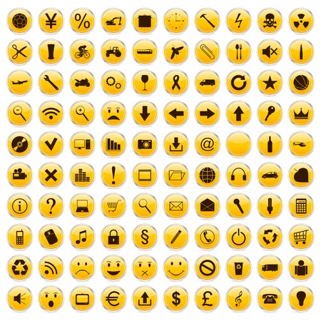 Yellow circle icons set on white background  illustration のイラスト素材