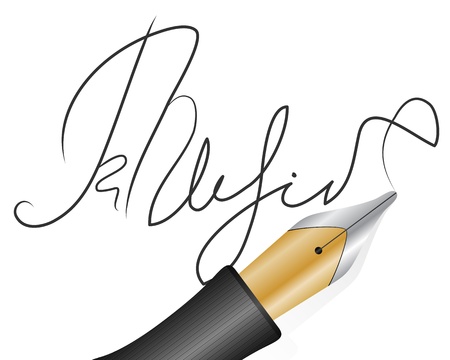 Fountain pen and signature on a white background のイラスト素材
