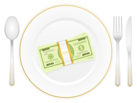 Plate with dollar stack and cutleryのイラスト素材