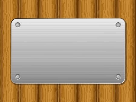 Metal plate on wooden board background illustration のイラスト素材