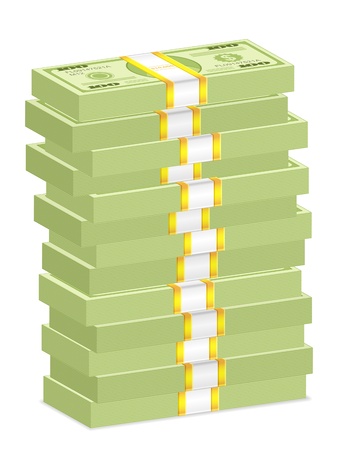 Hundreds dollar banknotes stacks on a white background. illustration.のイラスト素材