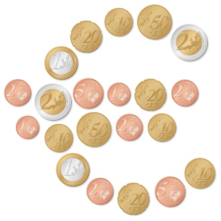 Euro symbol formed by euro coins on a white background. のイラスト素材