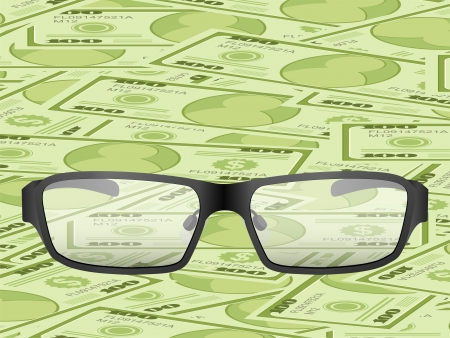Glasses on a dollars background  Vector illustration のイラスト素材