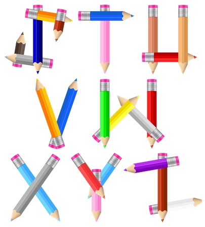 Alphabet formed by pencils from S to Z on a white background  Vector illustration のイラスト素材