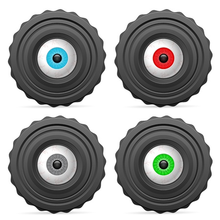 Lens with horror bloody eyeball on white background のイラスト素材