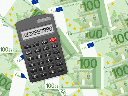 Calculator on a one hundred euros background illustration.のイラスト素材