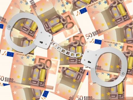 Handcuffs on fifty euros background. Vector illustration.のイラスト素材