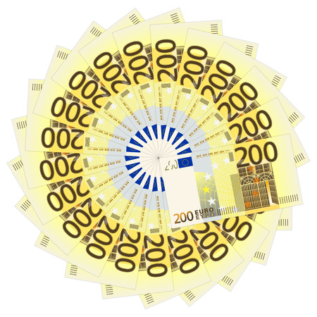 Two hundred euro banknotes on a white background. Vector illustration.のイラスト素材