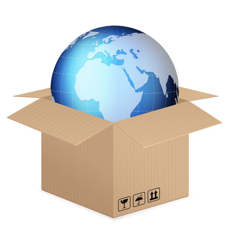 world globe in box on a white background.のイラスト素材