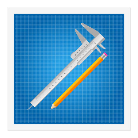 Blueprint and ruler instruments on a white background.のイラスト素材