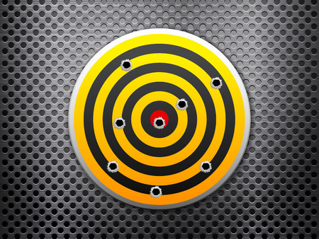 Target with bullet holes on metal background.のイラスト素材