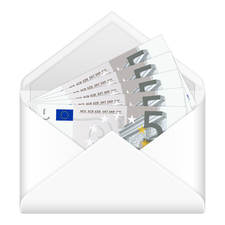 Open envelope containing five euro banknotes on a white backgroundのイラスト素材