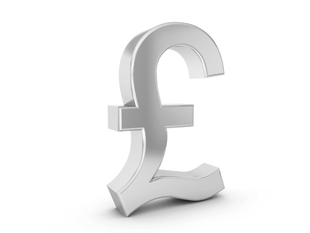 silver pound symbol on a white background.の写真素材