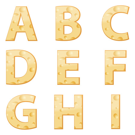 Cheese alphabet A to I on a white background. のイラスト素材