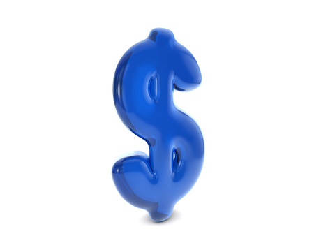 Blue balloon dollar symbol on a white background.の写真素材