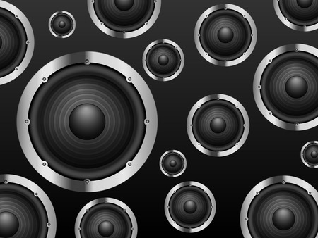 Sound speakers on a black background. Vector illustration.のイラスト素材