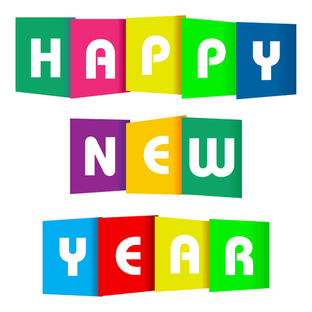 Happy new year paper text on a white background.のイラスト素材
