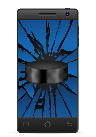 Cracked smart phone hockey  on a white background. Vector illustration.のイラスト素材