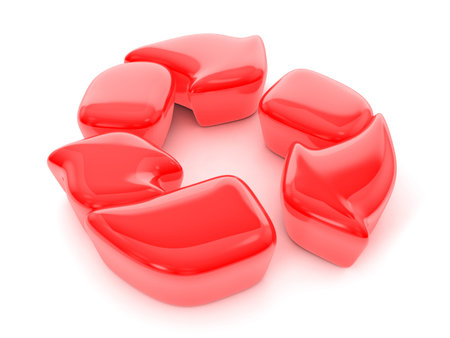 Red balloon recycle symbol on a white background.