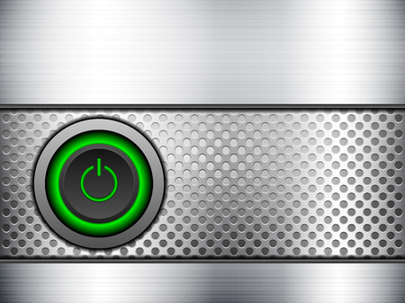 Power button knob on a metal background.のイラスト素材