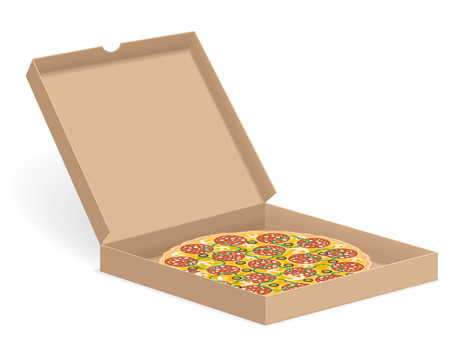 Delicious pizza in box isolated on white background.のイラスト素材