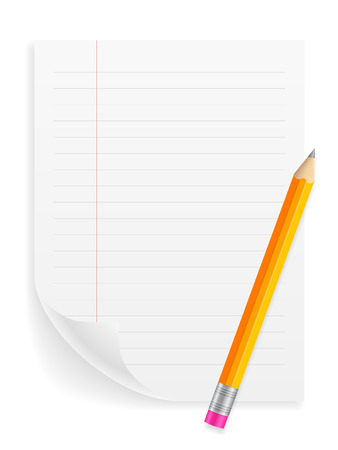 Notebook sheet and pencil on a white background.のイラスト素材