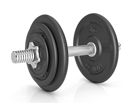 Fitness exercise dumbbell on a white background.の写真素材