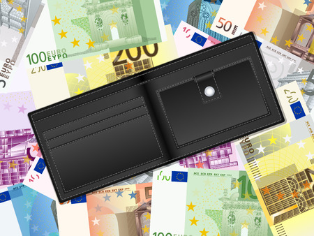 Wallet on euro banknotes background.  illustration.のイラスト素材
